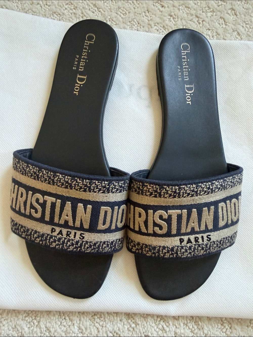Dior Black and Beige Logo Jacquard Slide Sandals